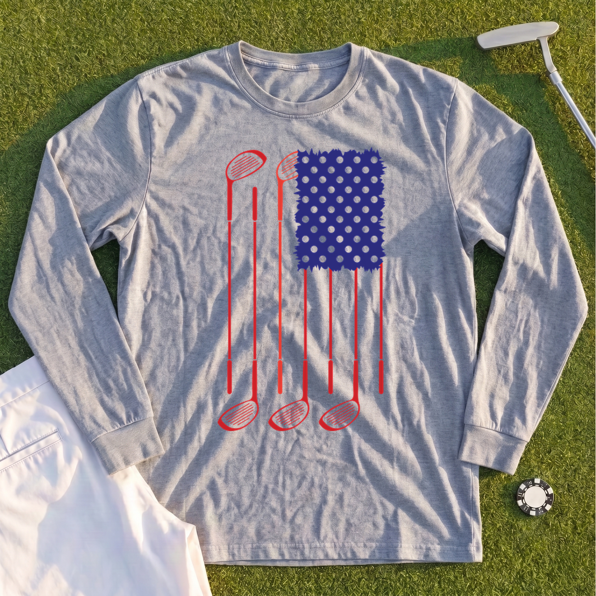 USA Flag Clubs & Balls Long Sleeve Tee