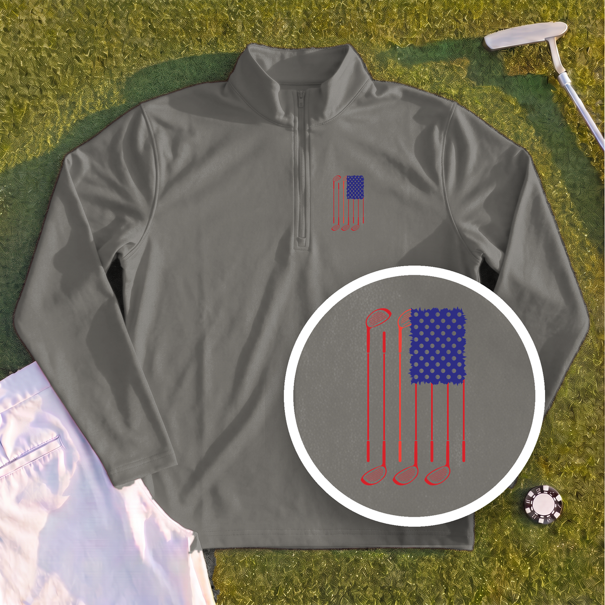 USA Flag Clubs & Balls Quarter Zip
