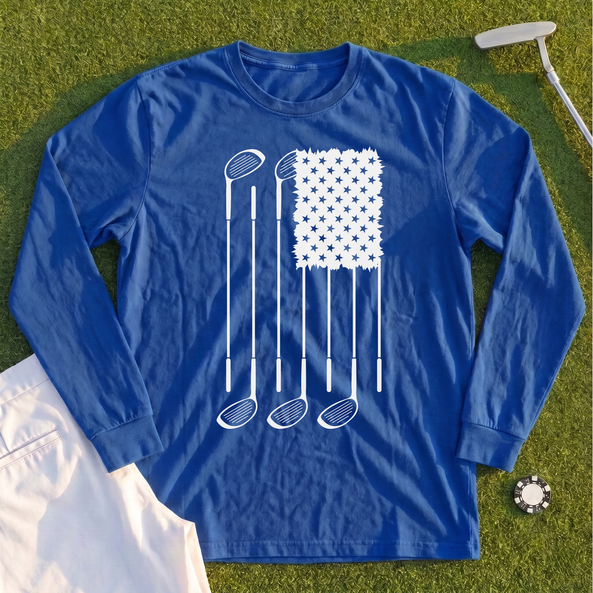 USA Flag Clubs & Stars Long Sleeve Tee