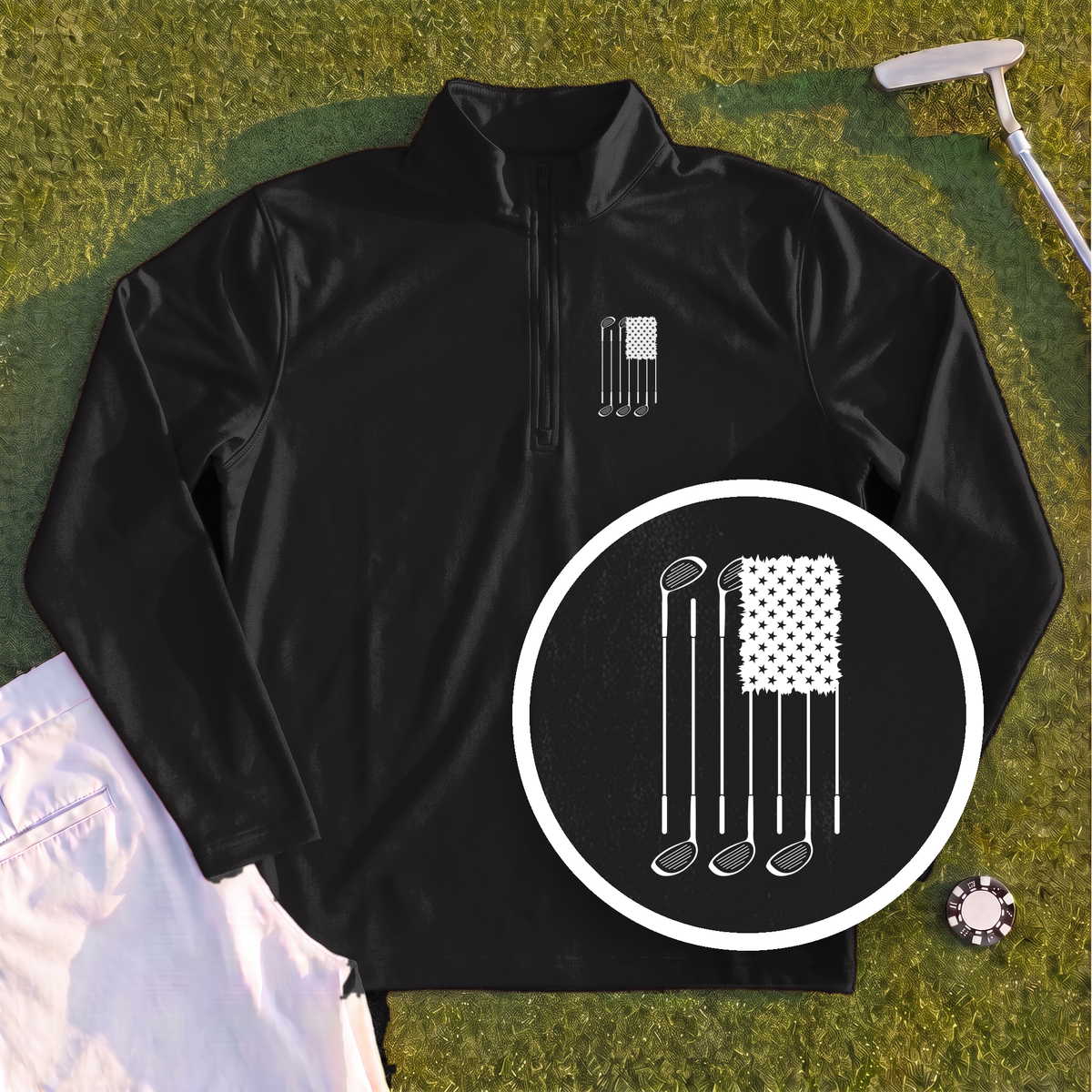 USA Flag Clubs & Stars Quarter Zip