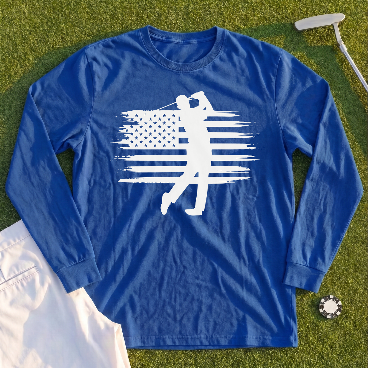 USA Flag Golfer Long Sleeve Tee
