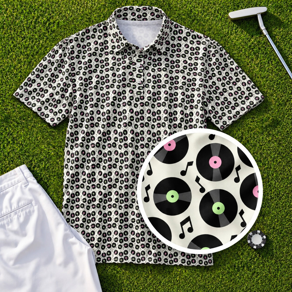 Vinyl Records Performance Print Polo