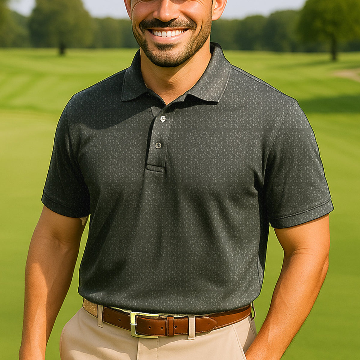 Everything Goes Right Performance Print Polo worn on the golf course