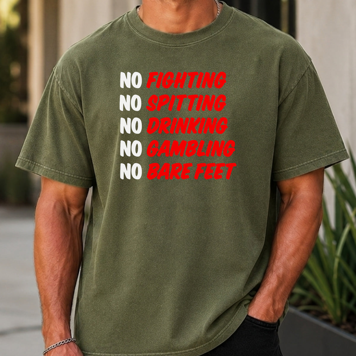 Caddyshack Rules Premium Tee worn, Moss