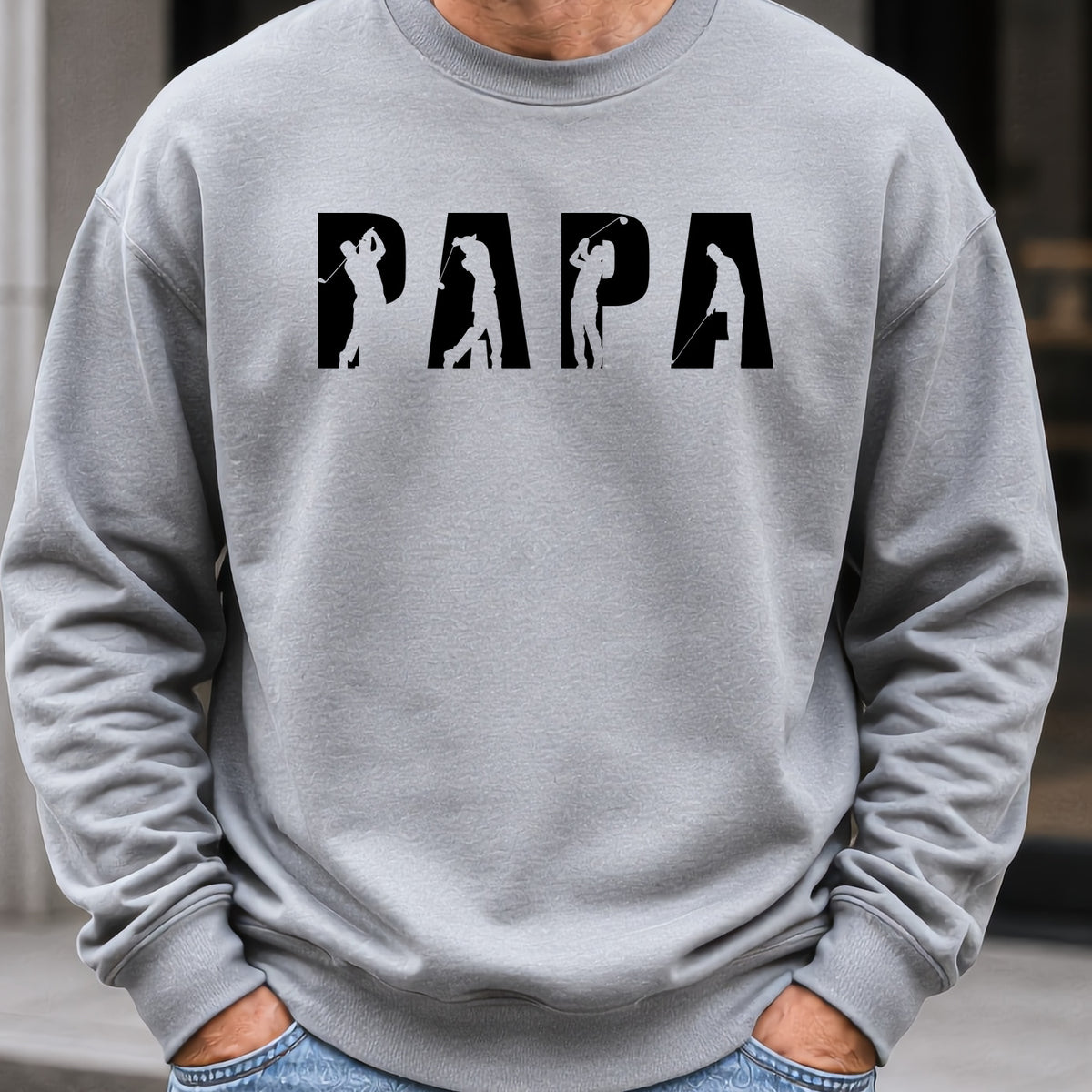 Papa Golfer Sweatshirt worn, Sport Grey