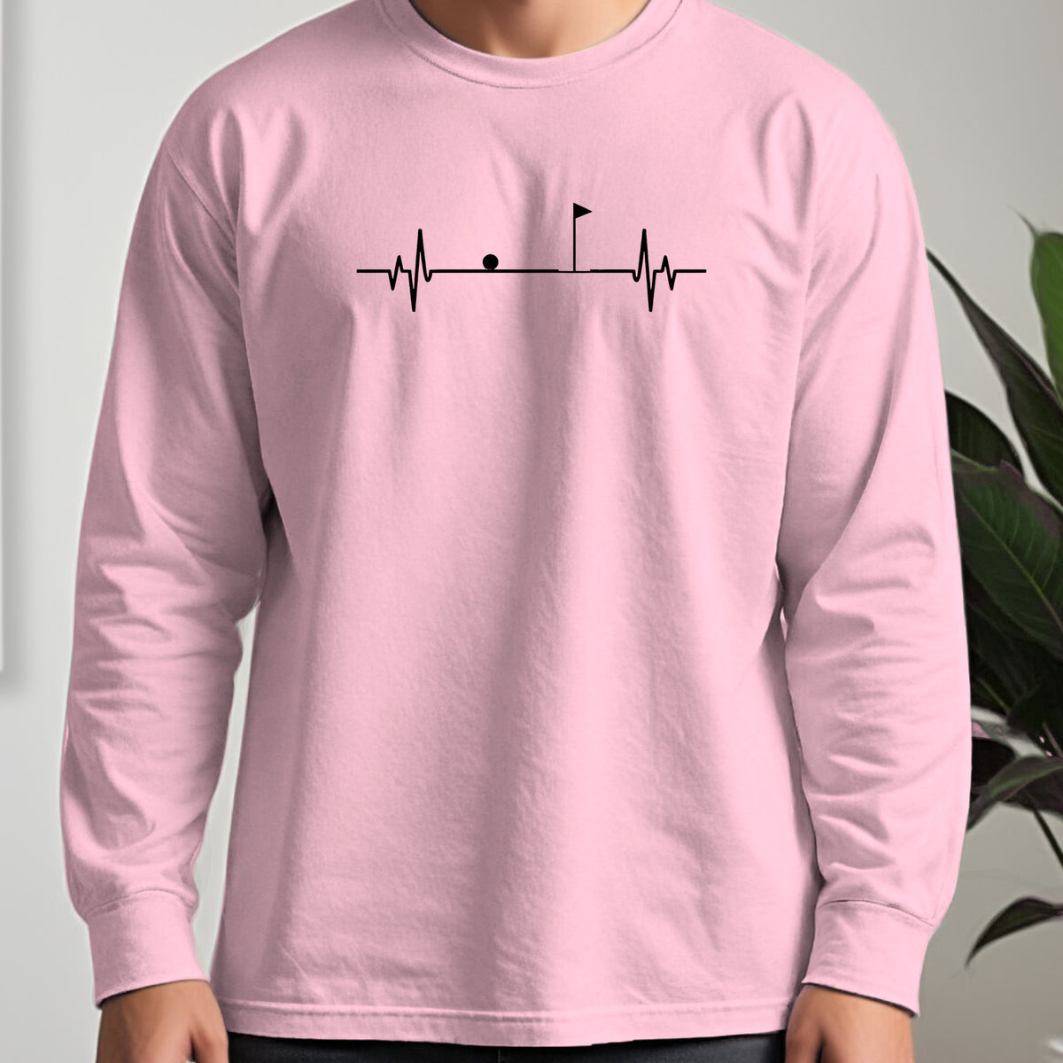 Flag EKG Long Sleeve Tee worn, Light Pink
