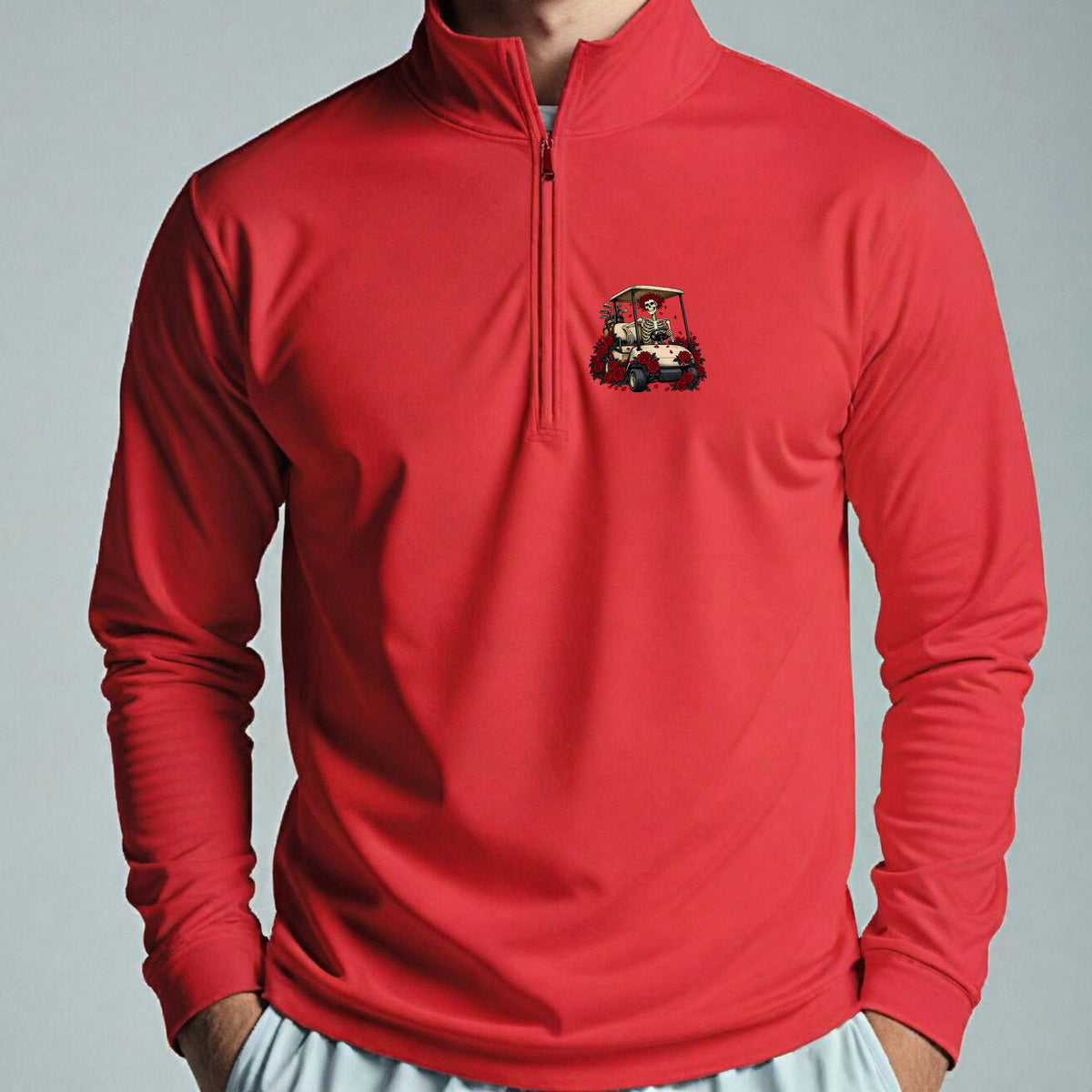 Cart Of The Departed Quarter Zip worn, Red