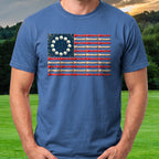 Betsy Ross Golf Flag Tee worn on the golf course, Royal