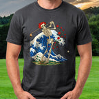 Rose Skeleton Great Wave Premium Tee worn on the golf course, Black