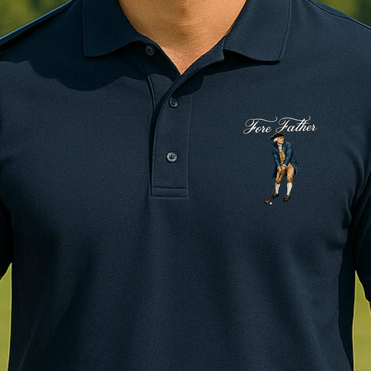 Fore Father Performance Polo worn on the golf course, Navy
