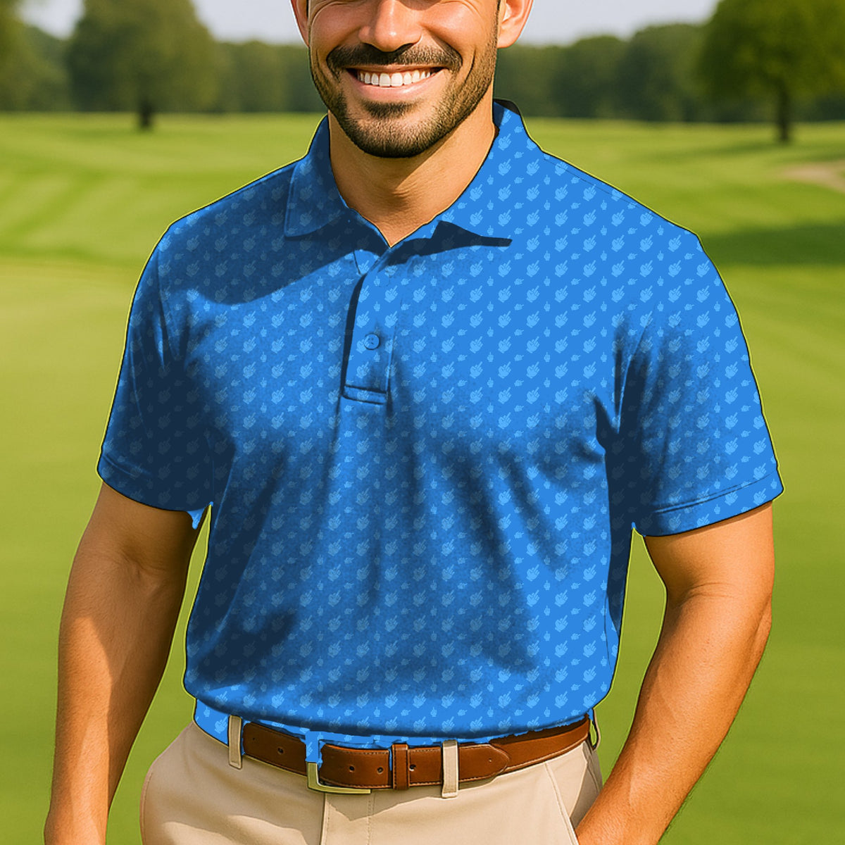 The Bird Performance Print Polo worn on the golf course