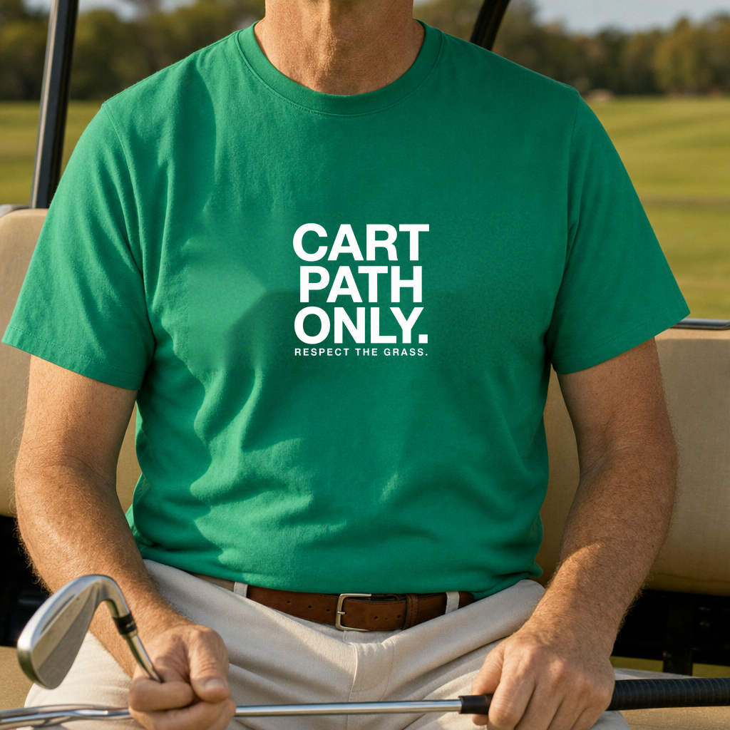 Respect The Grass Tee worn on the golf course, Irish Green