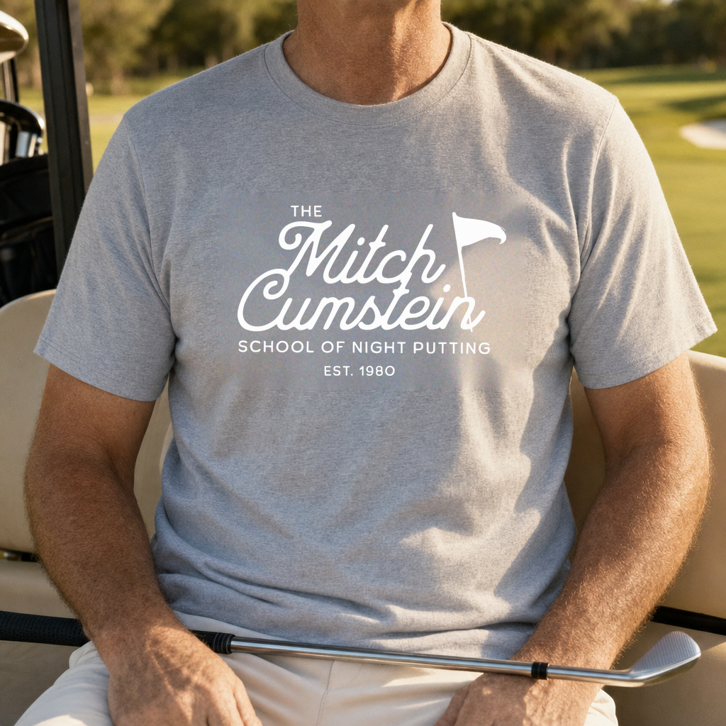 Mitch Cumstein School Of Night Putting Tee worn on the golf course, Sport Grey