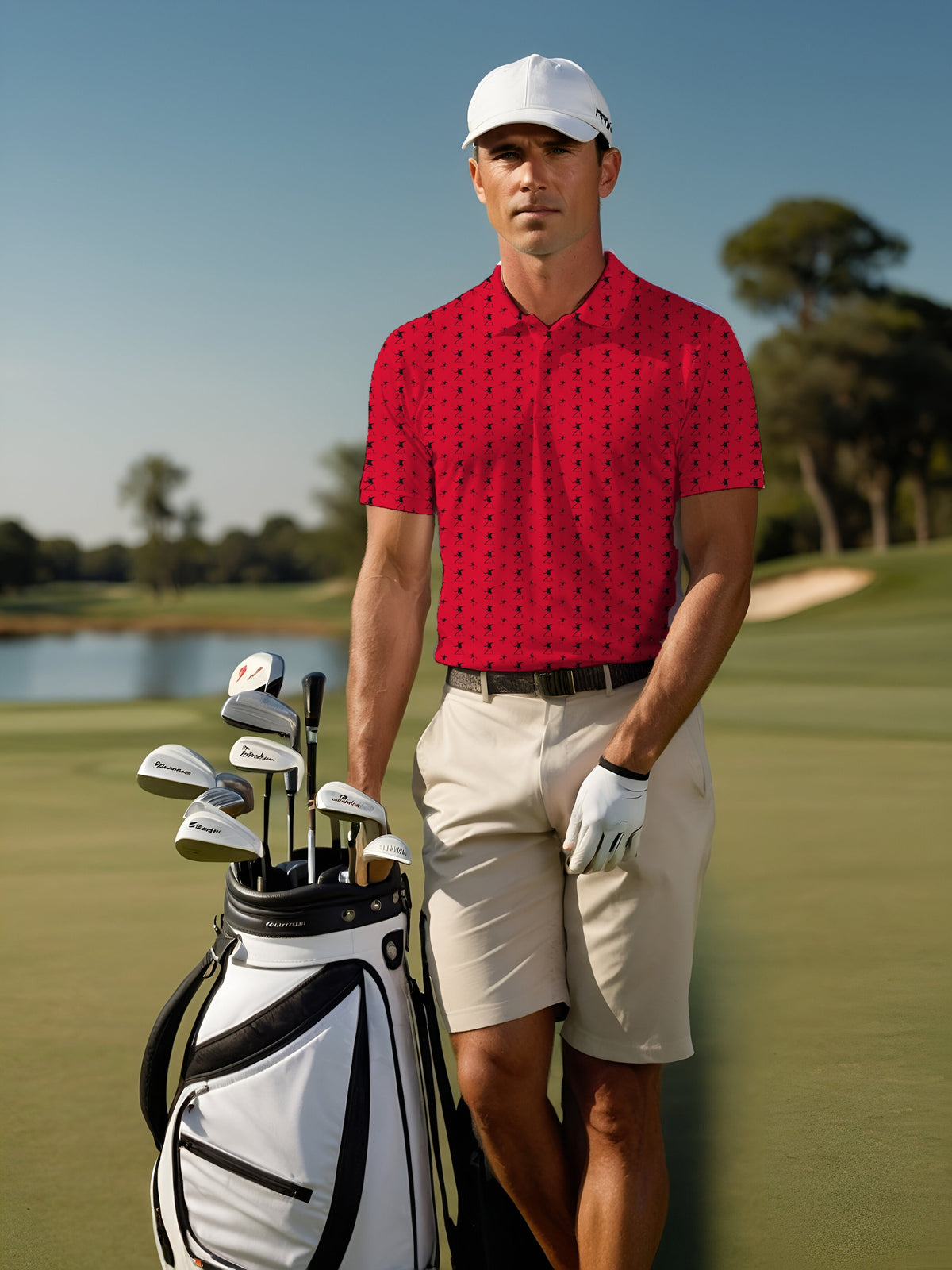 Club Thrower Performance Print Polo worn on the golf course