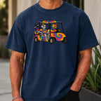 Tie Dye Golf Cart Premium Tee worn, True Navy