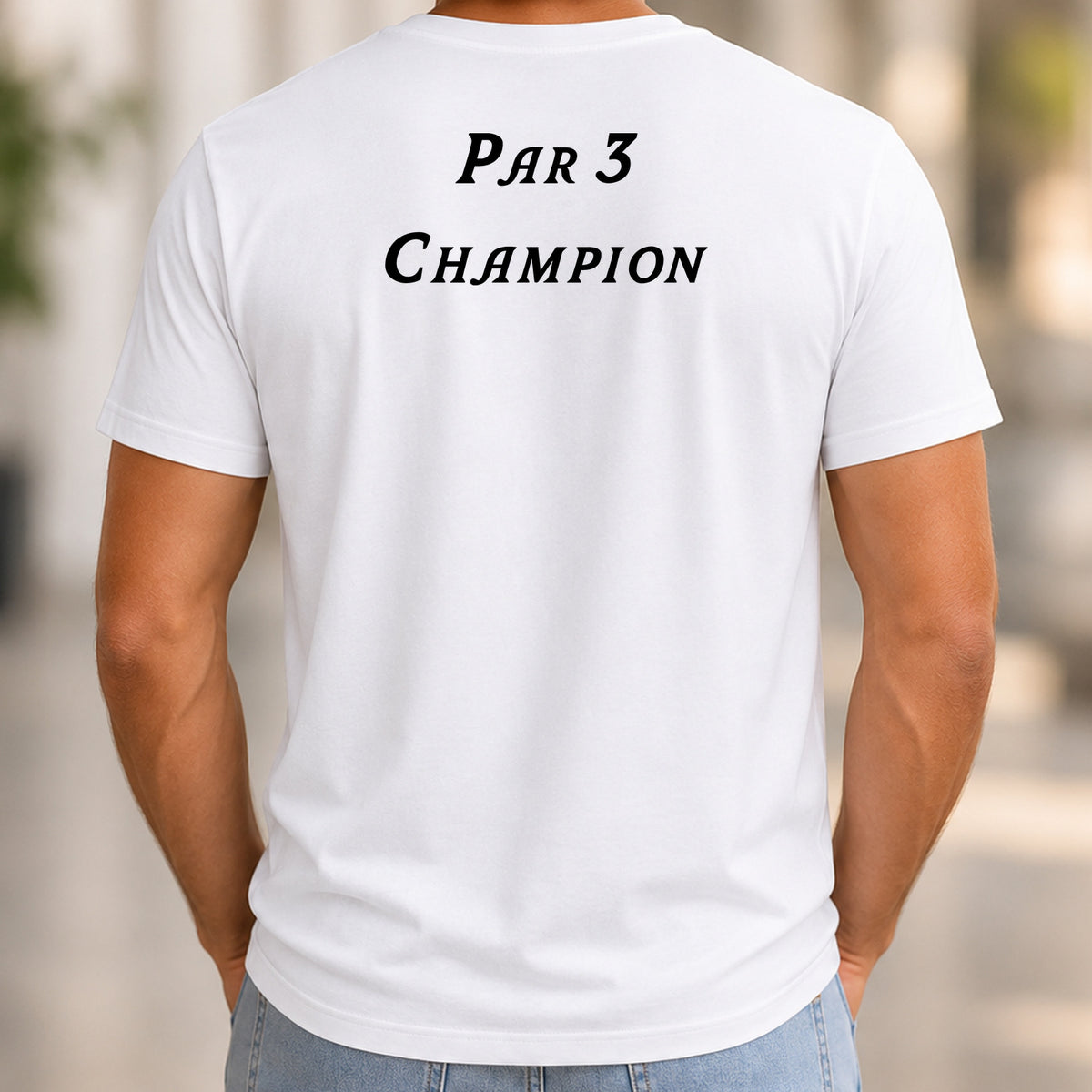 Par 3 Champion Back Print Tee worn, White