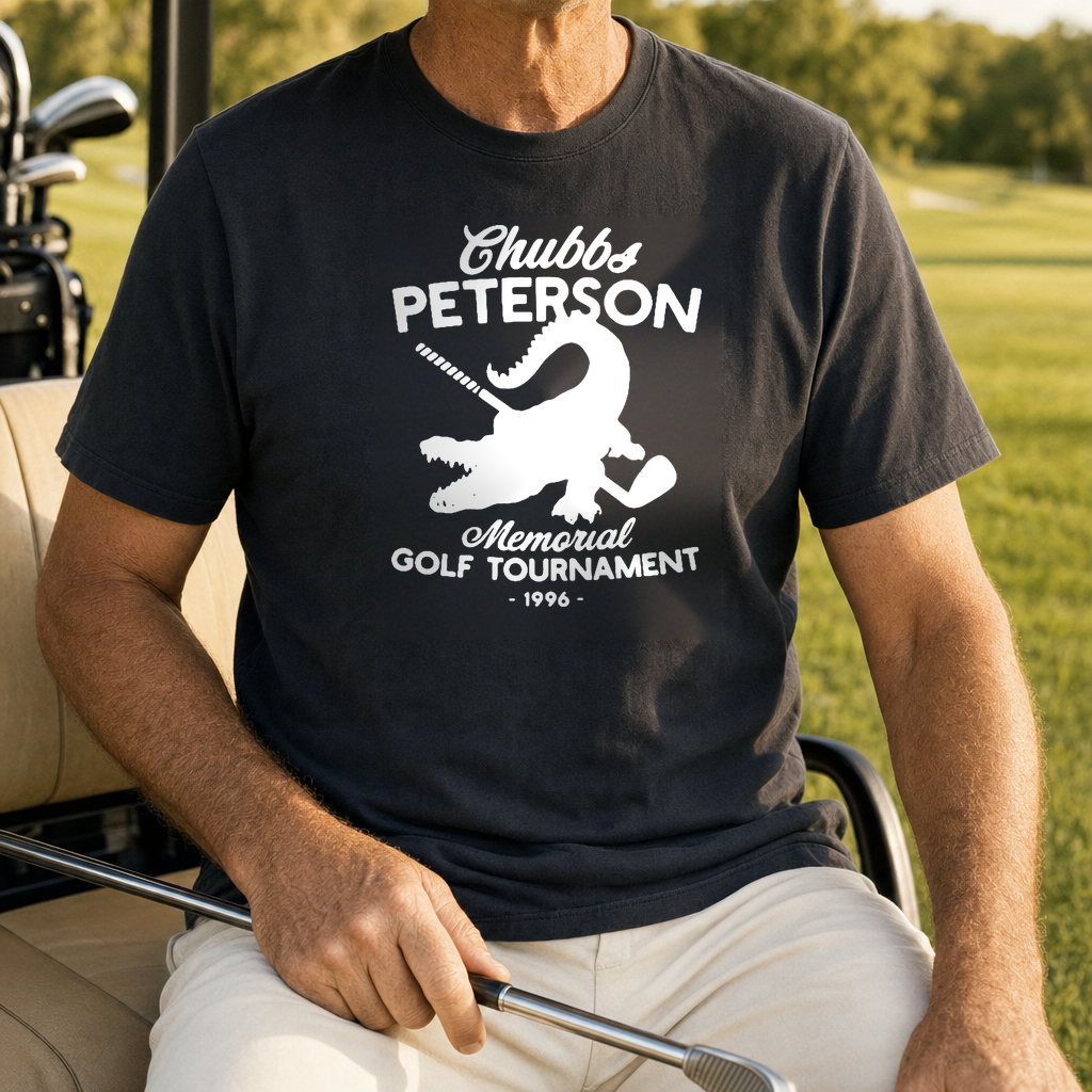 Chubbs Peterson Golf Tournament Heavyweight Tee worn on the golf course, Black