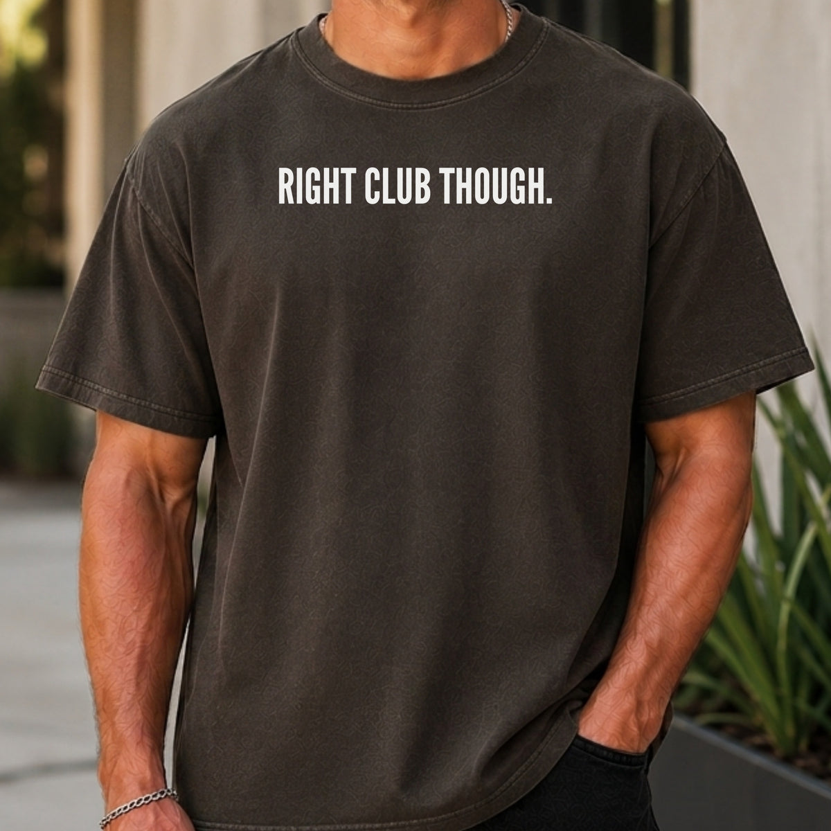 Right Club Though Dimples Premium Tee worn, Pepper