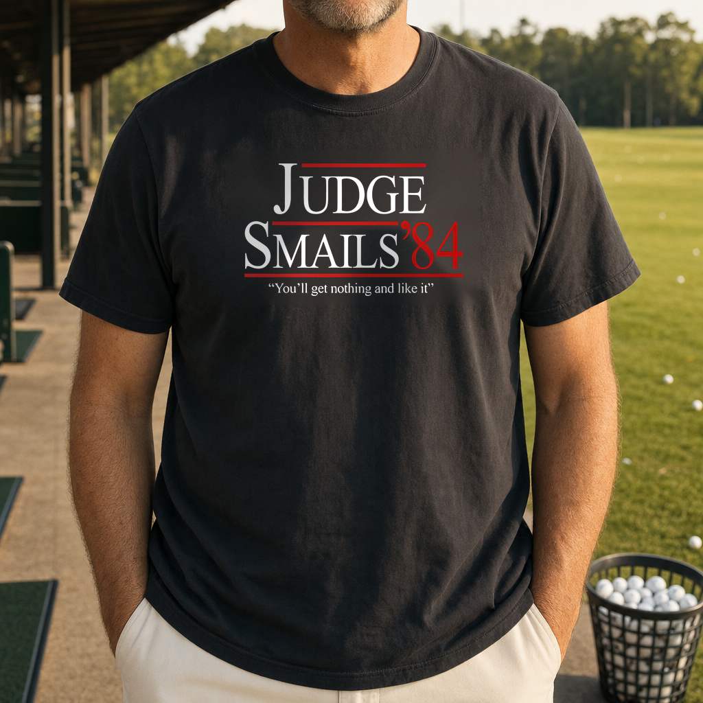 Judge Smails '84 Heavyweight Tee worn on the golf course, Black