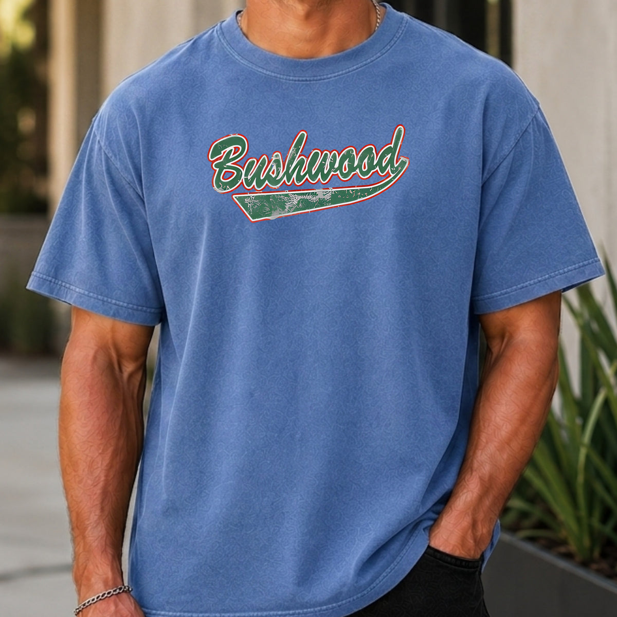 Bushwood Jersey Premium Tee worn, Mystic Blue