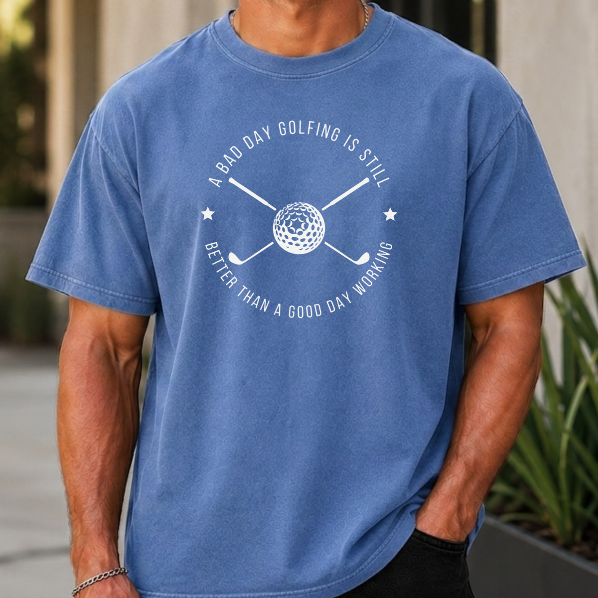 A Bad Day Golfing Premium Tee worn, Mystic Blue