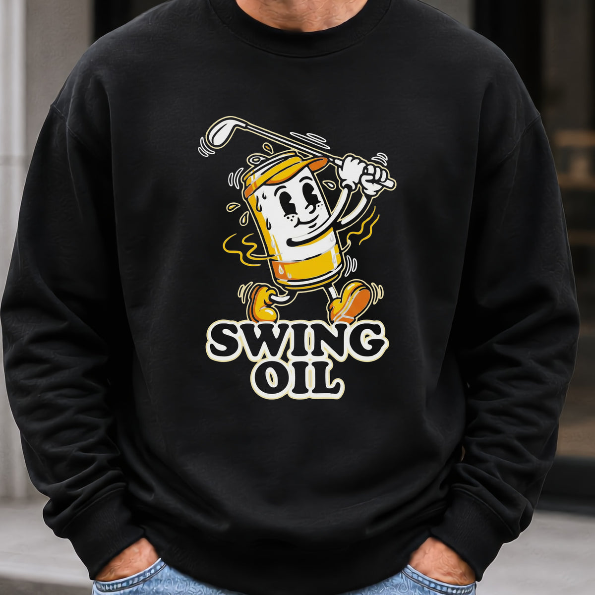 Swing Oil Beer Can Sweatshirt worn, Black