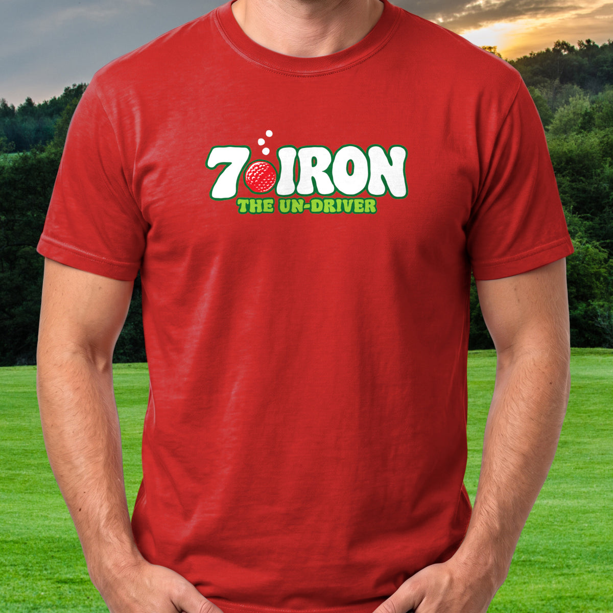 7 Iron Tee worn on the golf course, Red