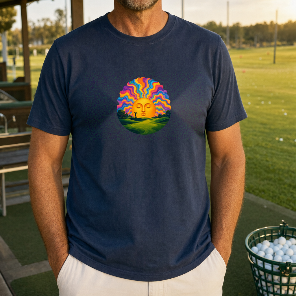 Sunrise Service Tee worn on the golf course, Navy