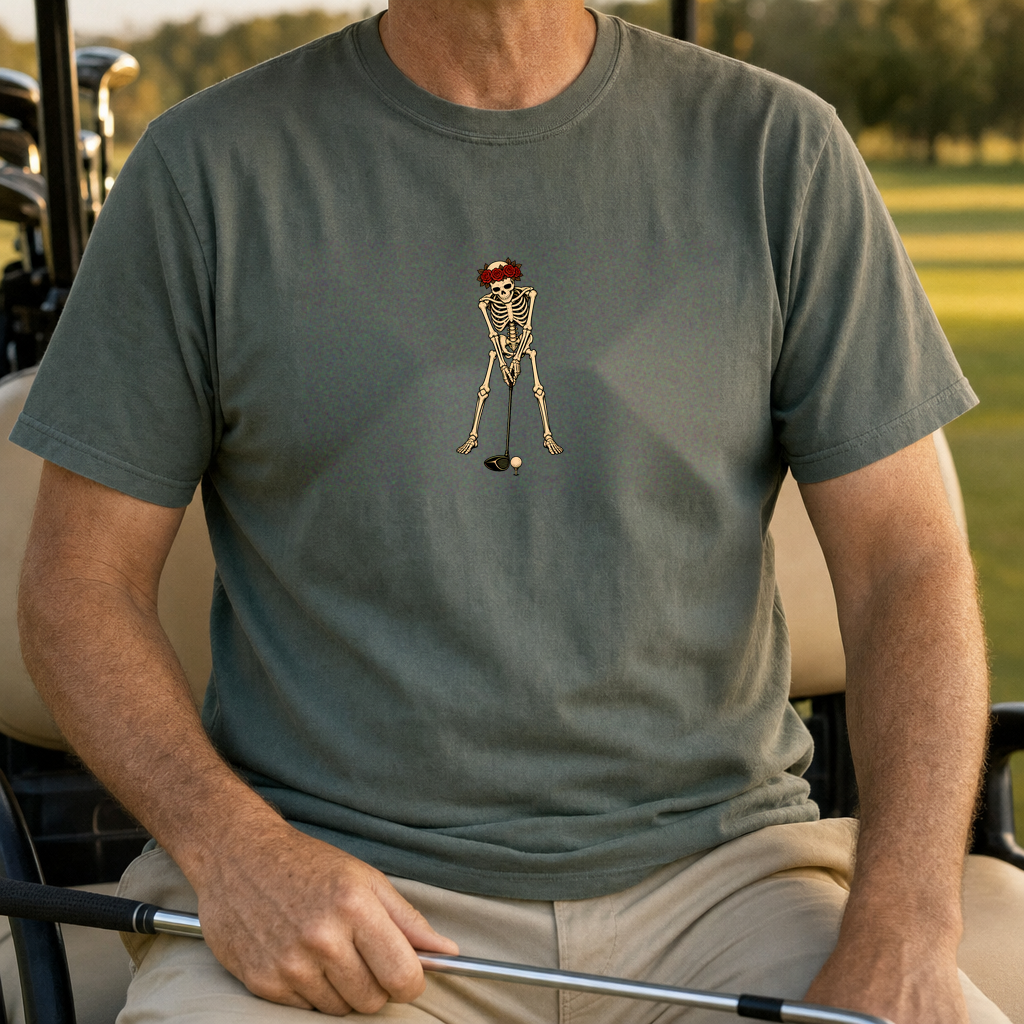 Rose Skeleton Off The Tee worn on the golf course, Military Green