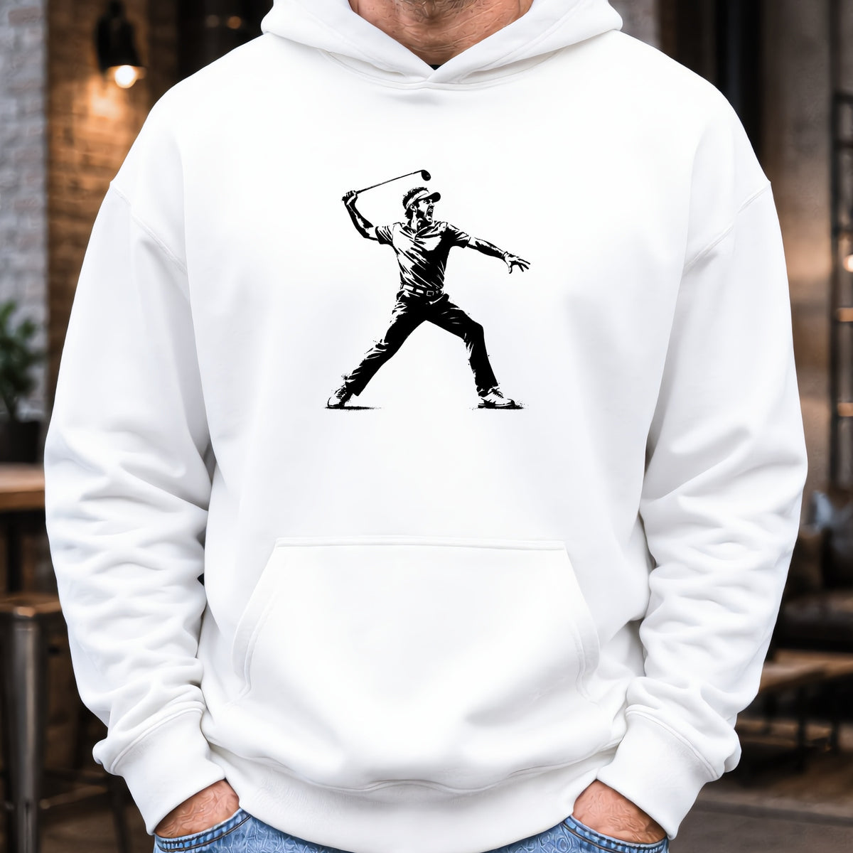 Angry Golfer Hoodie worn, White