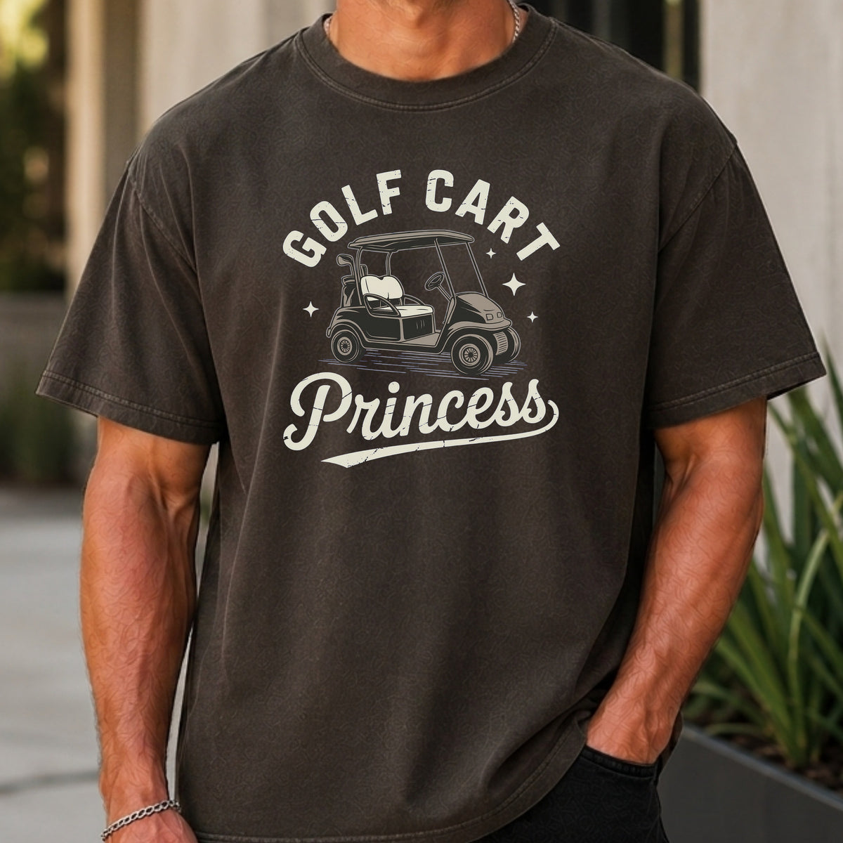 Golf Cart Princess Premium Tee worn, Pepper