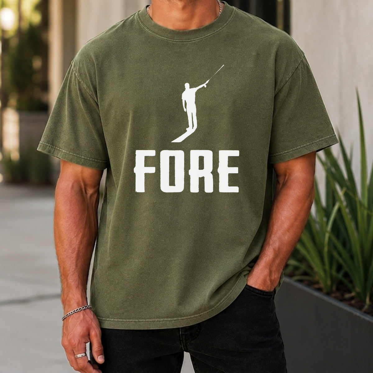 FORE! Premium Tee worn, Moss