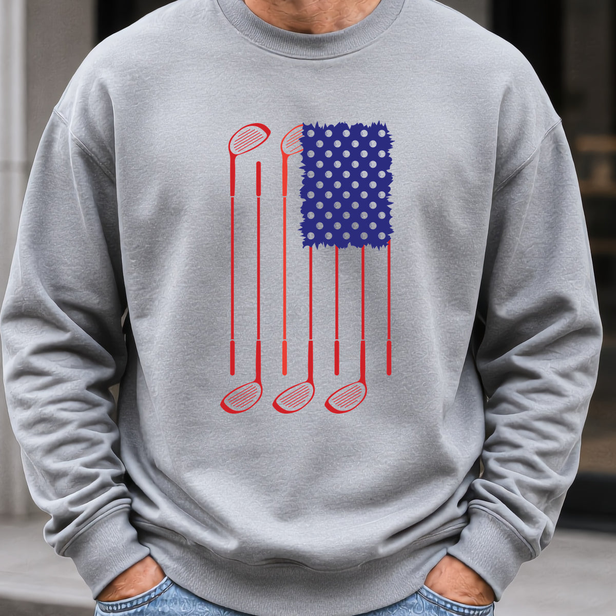 USA Flag Clubs & Balls Sweatshirt worn, Sport Grey