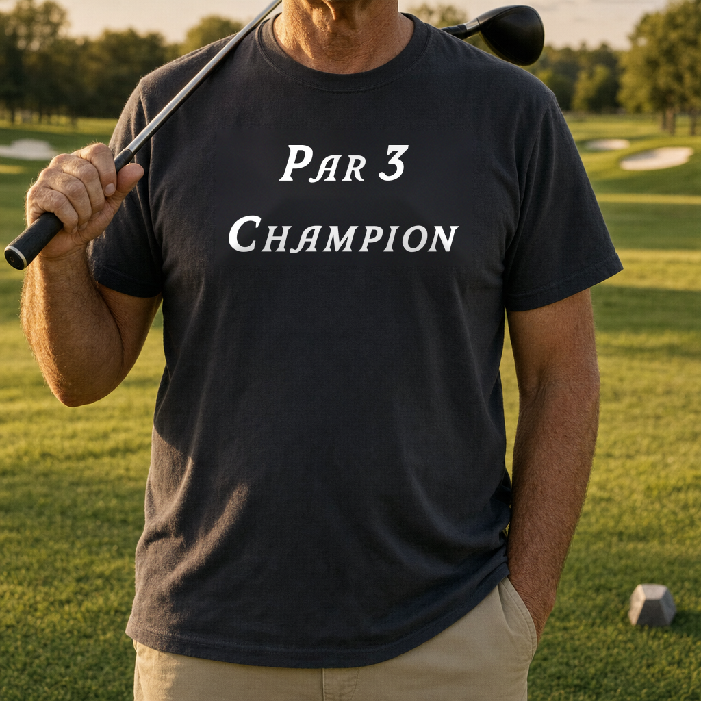 Par 3 Champion Heavyweight Tee worn on the golf course, Black