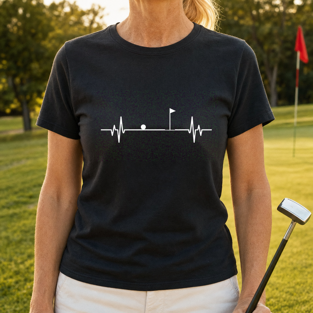 Flag EKG Heavyweight Tee worn on the golf course, Ivory