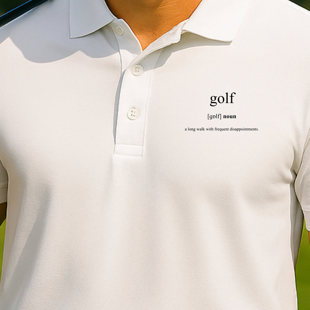 Golf Definition Performance Polo worn on the golf course, White
