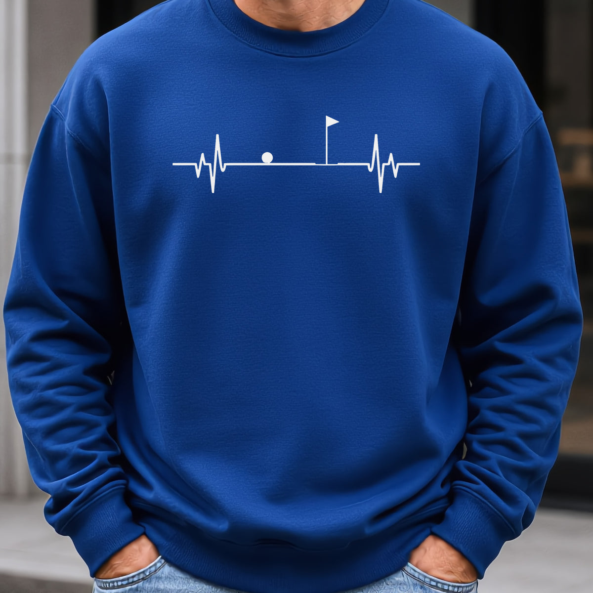 Flag EKG Sweatshirt worn, Royal