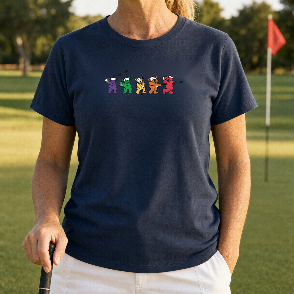 Golf Swing Bears Heavyweight Tee worn on the golf course, True Navy
