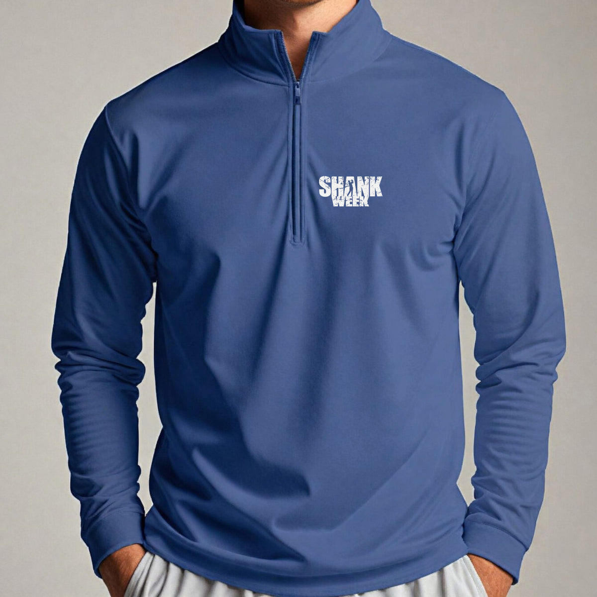 Shank Week Quarter Zip worn, Royal