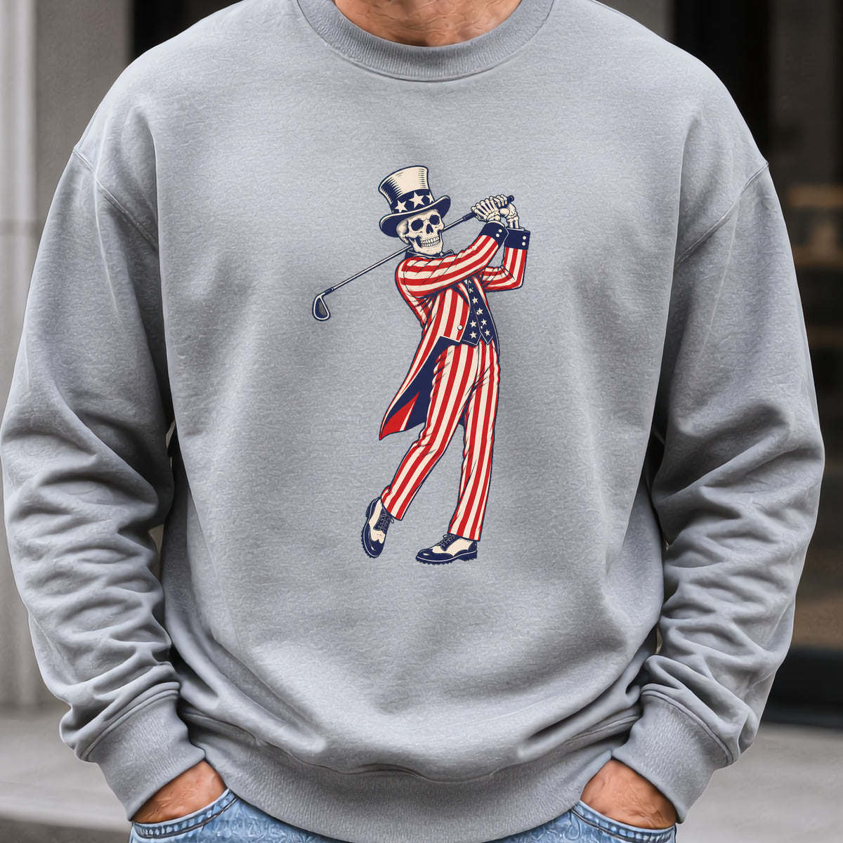 Yankee Doodle Swing Sweatshirt worn, Sport Grey