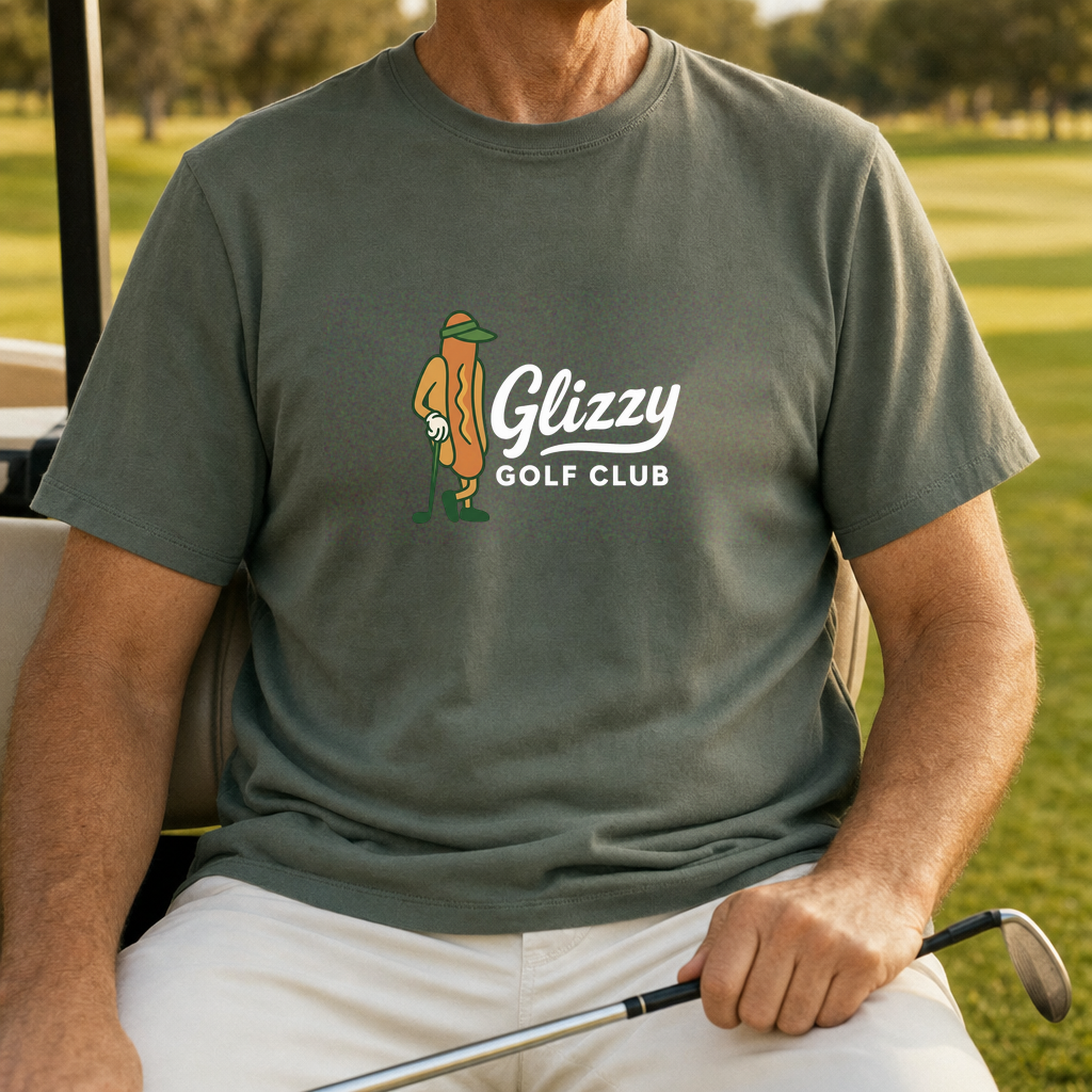 Glizzy Golf Club Tee worn on the golf course, Military Green