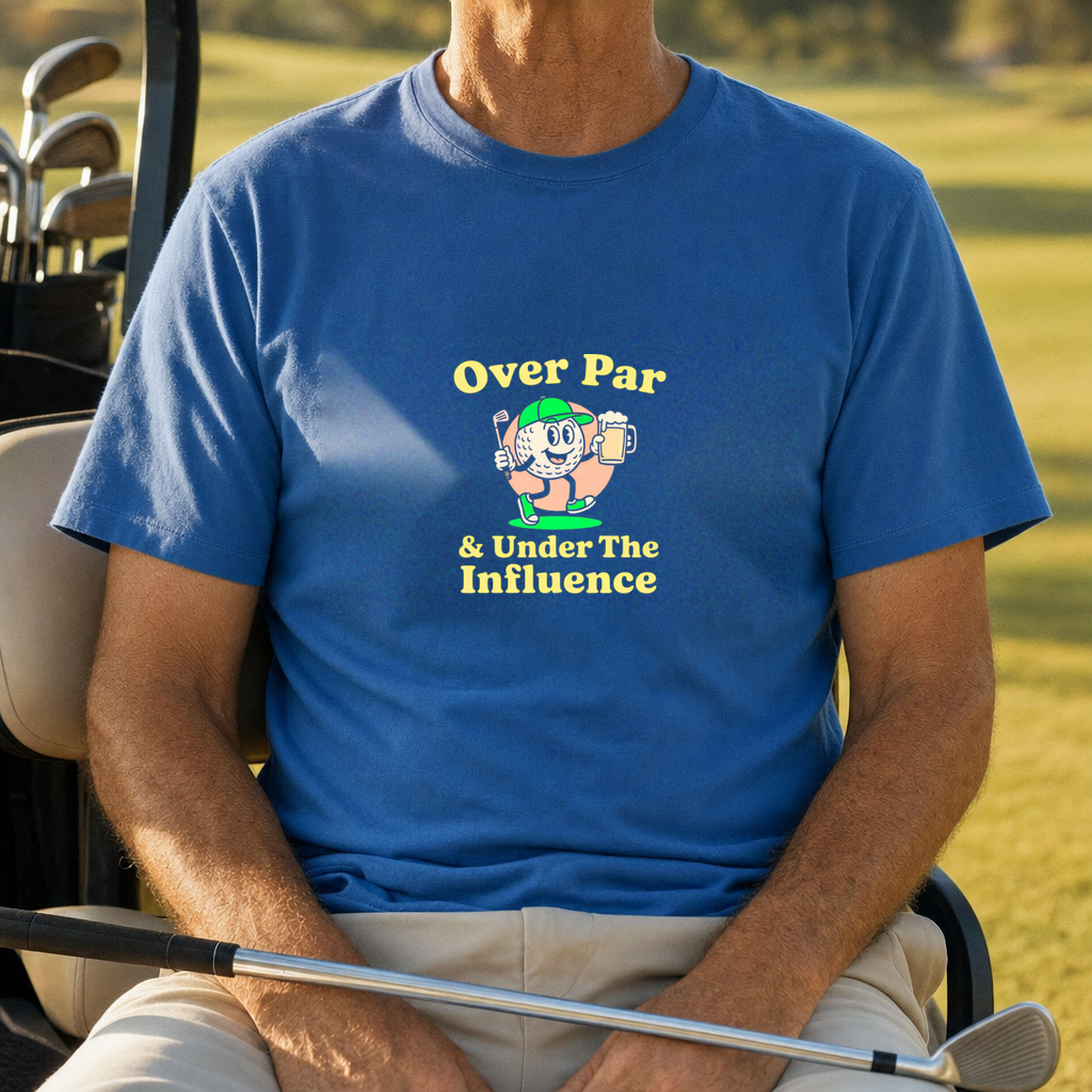 Over And Under It Tee worn on the golf course, Royal
