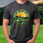 Meet Me At The Creek Park Badge Tee worn on the golf course, Black