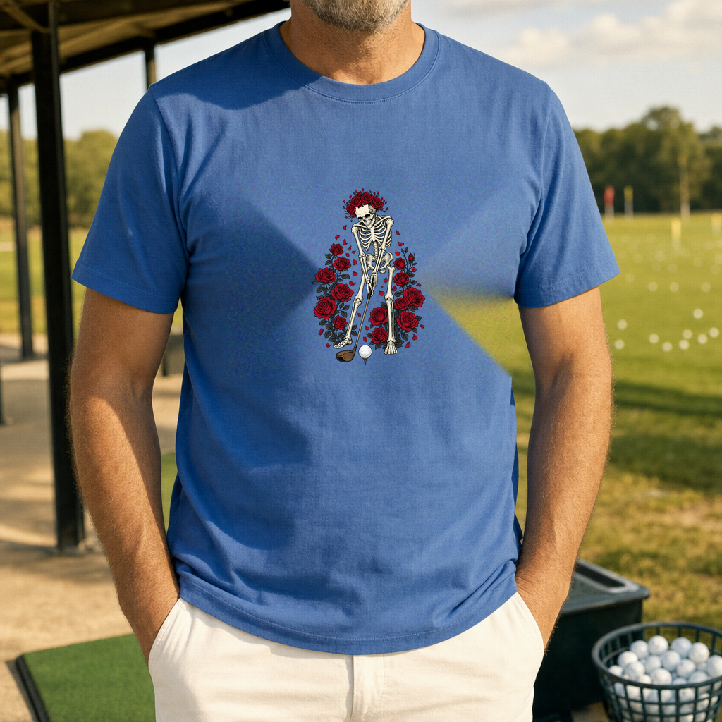 Eternal Drive Tee worn on the golf course, Royal