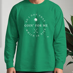 I Got That Going For Me Long Sleeve Tee worn, Irish Green