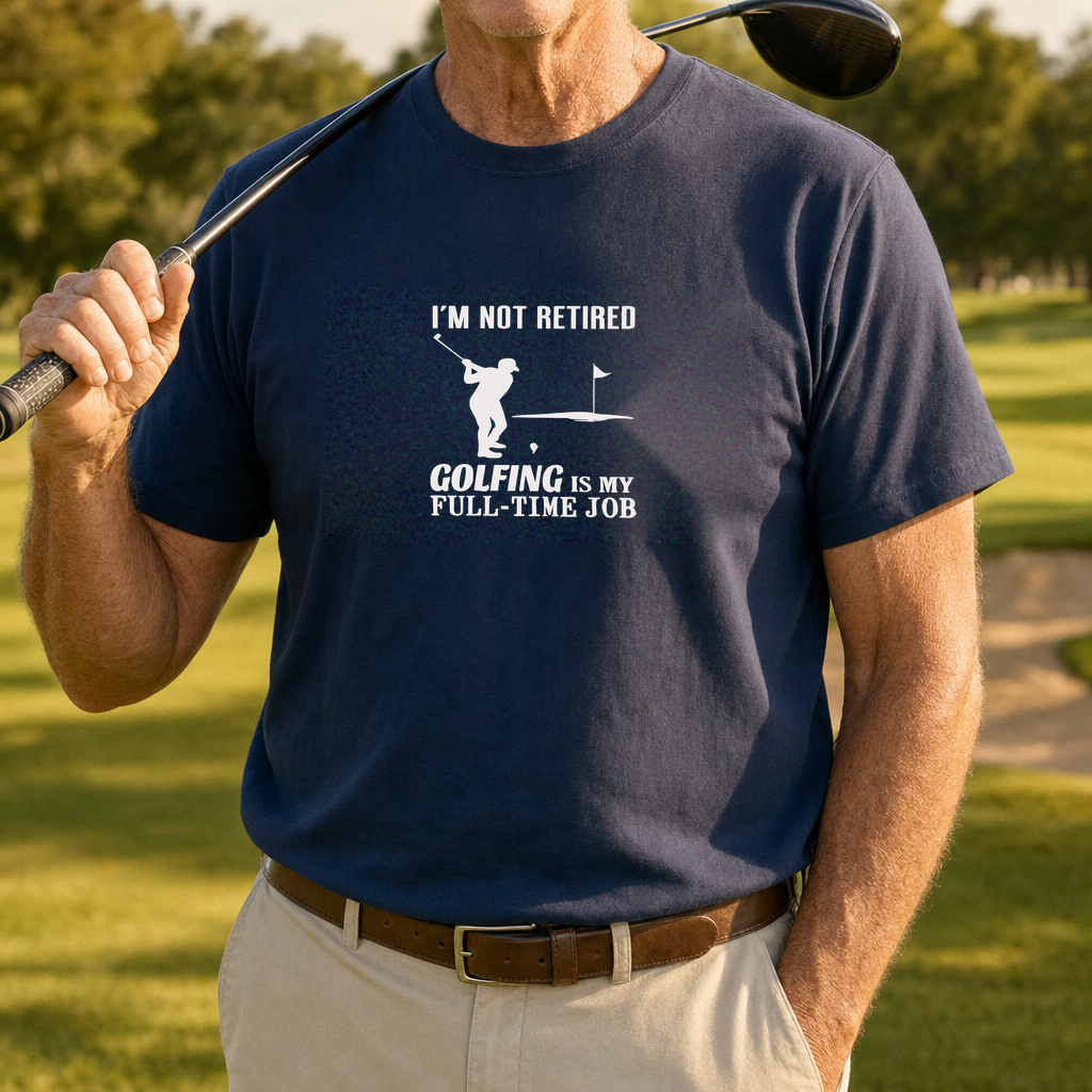 I'm Not Retired Tee worn on the golf course, Navy