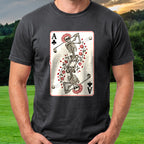 Rose Skeleton Ace Of Clubs Tee worn on the golf course, Black