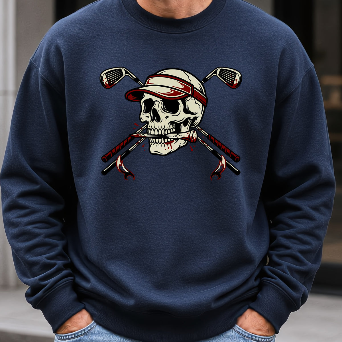 Skull and Cross Clubs Color Sweatshirt worn, Navy
