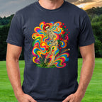 Rose Skeleton Tie Dye Tee worn on the golf course, Navy