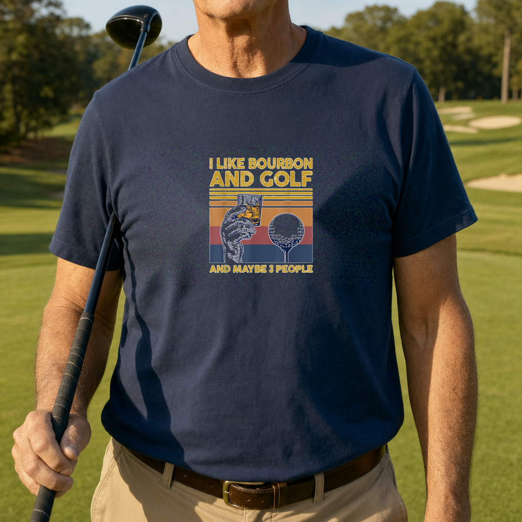 I Like Bourbon and Golf Tee worn on the golf course, Navy